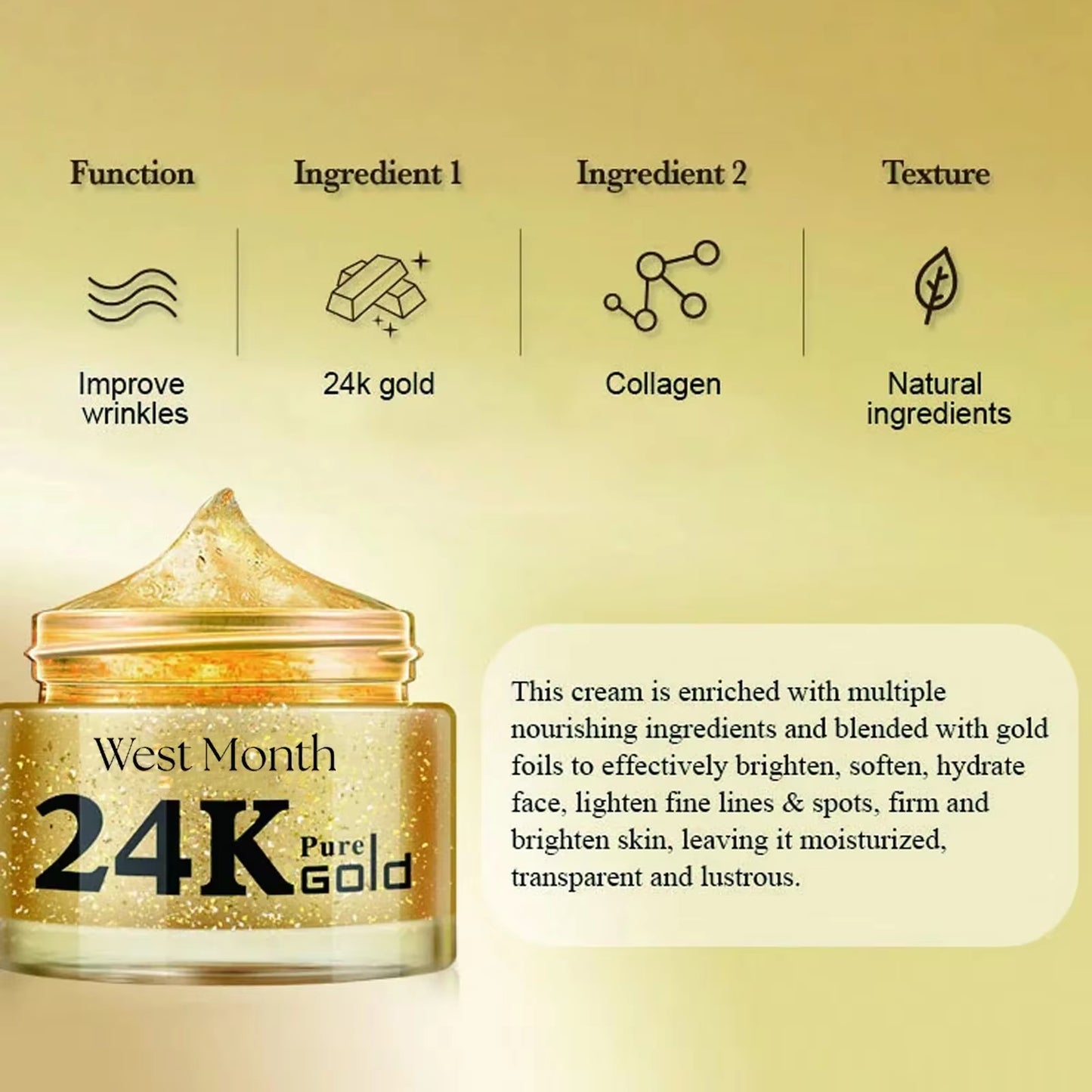 24K Gold Collagen Cream Wrinkle Removal Fade Fine Lines Firming Reduce Puffiness Oil Control Nourish Whitening anti Aging Cream