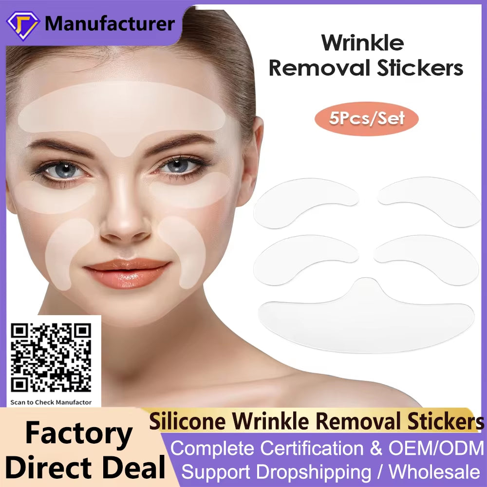 Silicone Wrinkle Removal Stickers 5Pieces Reusable Face Forehead Pad Lines Eye Patches Lifting Skin Care anti Aging Beauty Tools