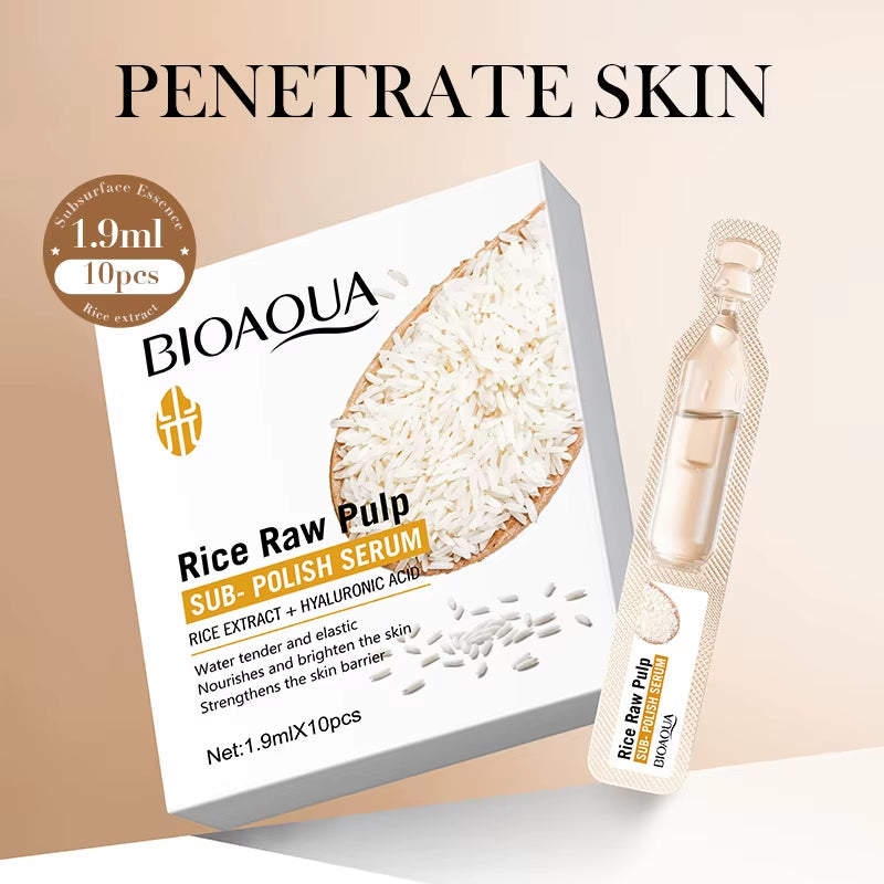 10Pcs BIOAQUA White Rice Raw Pulp Face Serum Facial Moisturizing Brightening Firming Facial Essence Beauty Face Skin Care