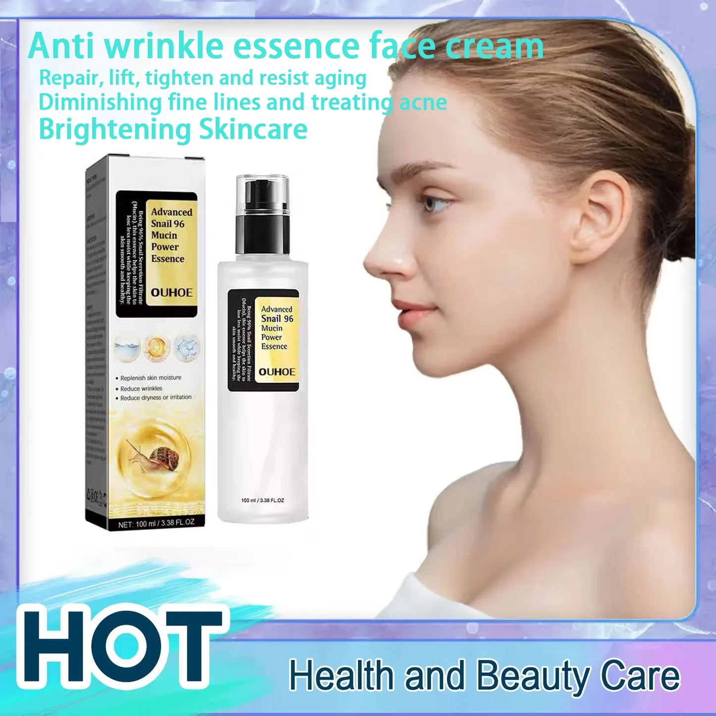 Anti-Wrinkle Snail Mucin Essence Face Cream Repairing Lift Firm Anti-Aging Fade Fine Lines Acne Treatment Brightening Skin Care